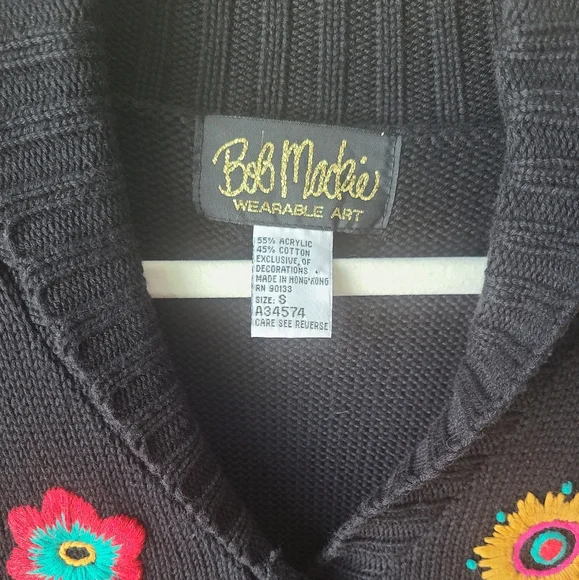 Bob Mackie Embroidered Button Down Duster Cardigan, Size Small - Picture 2 of 6